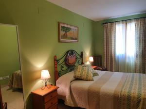 a green bedroom with a bed and a window at Apartamento Casa Go in Torla-Ordesa