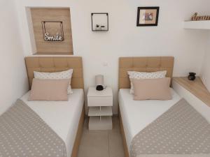 two beds sitting next to each other in a room at Apartments Alexandra in Celje