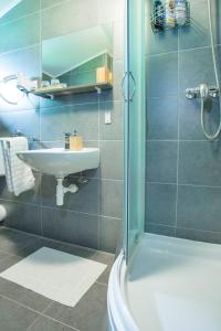 a bathroom with a sink and a shower at 4 Seasons Guest House in Rakovica