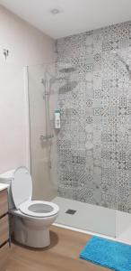 a bathroom with a shower with a toilet and a glass shower at A Solaina in Lariño +31 photos