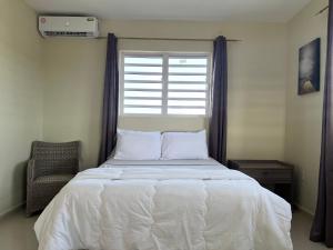 een slaapkamer met een groot bed en een raam bij Brebella New 2 Bedroom Apartment in Willemstad