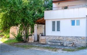 une maison blanche avec un arbre en face dans l'établissement Pet Friendly Home In Peruski With Wifi, à Peruški