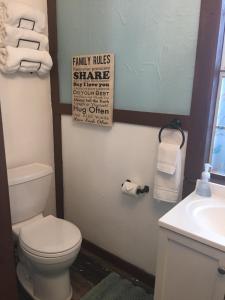 a bathroom with a white toilet and a sink at Acorn Hideaways Canton Sweet Tweet Guesthouse King Bed in Canton