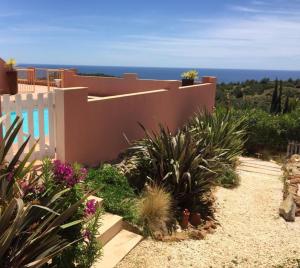 a garden with plants in front of a house at Villa Cabanas beach in Budens