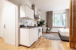 A kitchen or kitchenette at Cozy Studio Apartment Located in Vienna's Vibrant City Center