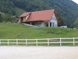 a house on a hill with a white fence at Apartment Sever in Idrija