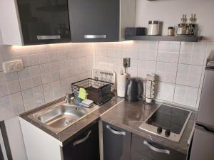 a small kitchen with a sink and a counter at Apartment Dalmatino in Split