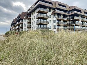 een hoog appartementencomplex op het strand met hoog gras bij Appartement 'Plaza' te Oostduinkerke - Bad in Oostduinkerke-Bad