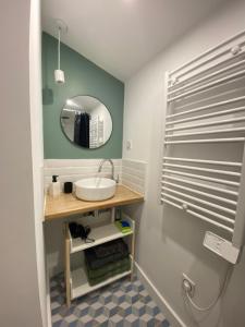 La salle de bains est pourvue d'un lavabo et d'un miroir. dans l'établissement Mont gozzi, à Ajaccio