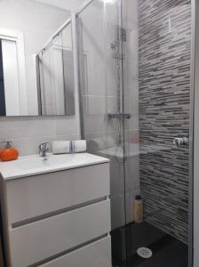 a bathroom with a sink and a shower at LOFTS ARENAL in Madrid