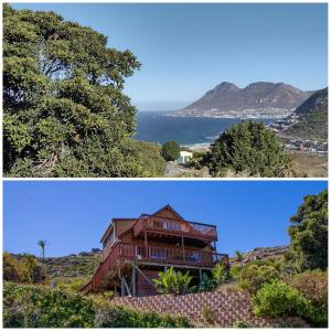 zwei Bilder von einem Haus und einem Haus auf einem Hügel in der Unterkunft Lark House, Peaceful Mountain Home with Ocean Views and Power Backup in Kapstadt