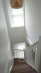 a stairway with a window and a stair case at Lincombe Court Apartment Wellswood Torquay in Torquay