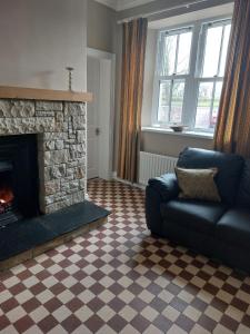 a living room with a couch and a fireplace at Drumlaghy House in Florencecourt