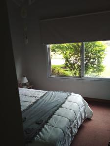 ein Schlafzimmer mit einem Bett und einem großen Fenster in der Unterkunft los agapantus in Ingeniero Maschwitz
