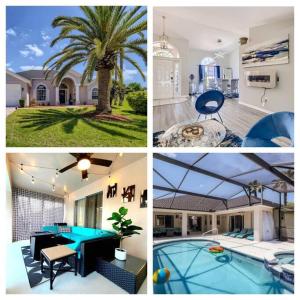 un collage de fotos de una casa con piscina en NEW Modern Relaxing 4 Bedroom Pool Villa Near Disney's Parks, en Davenport