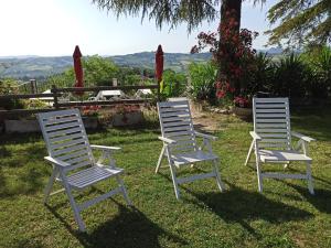 a couple of chairs sitting in the grass at Agriturismo La Quiete in Roncofreddo