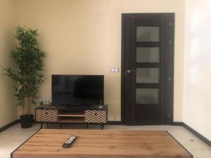 sala de estar con TV y mando a distancia en Apartamento MIRABOSQUE - plaza garaje incluida, en Arenas de San Pedro
