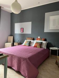 アルビッソラ・マリーナにあるJoy bed and breakfastのベッドルーム1室(ピンクの毛布付きの大型ベッド1台付)