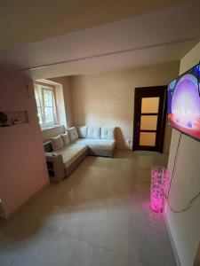 a living room with a couch and a tv at Budapest Gellért Apartman in Budapest
