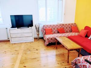 Televízia a/alebo spoločenská miestnosť v ubytovaní Corfu Pelekas Apartment