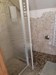 eine Dusche mit Glastür im Bad in der Unterkunft Ferienwohnung Fritzer in Ellenz-Poltersdorf
