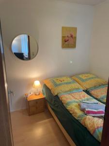 1 dormitorio con 2 camas individuales y espejo en Relax 1, en Hahnenklee-Bockswiese