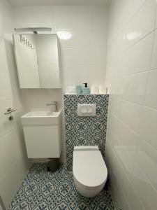 a small bathroom with a toilet and a sink at Apartmani Begic 1 i 2 in Barbat na Rabu +14 photos