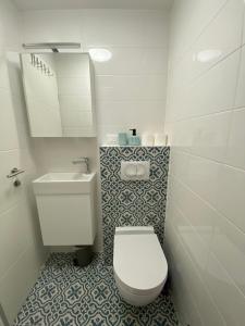 un piccolo bagno con servizi igienici e lavandino di Apartmani Begic 1 i 2 a Barbat na Rabu