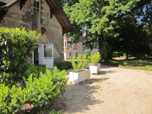 阿姆博斯La Vallière en Vue - gîte climatisé的前面有树木和植物的建筑