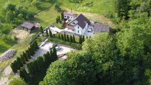 an aerial view of a large house with trees at Casa dintre Brazi Hunedoara in Hunedoara