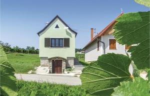 a small green and white house in a field at Ferienhaus Deutsch Schuetzen in Eisenberg an der Pinka