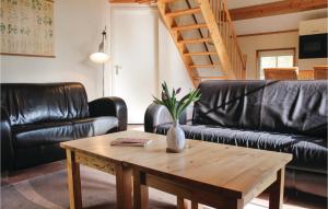 IJhorstにあるDe Haanのリビングルーム(黒い革張りのソファ、コーヒーテーブル付)