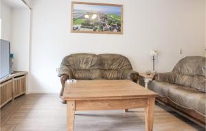 a living room with two leather couches and a coffee table at 3 Bedroom Amazing Apartment In Paessens in Paesens