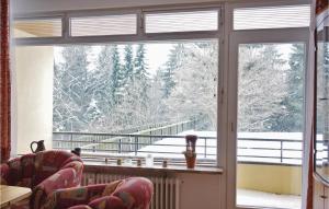 ザンクト・アンドレーアスベルクにあるStunning Apartment In St, Andreasberg With 2 Bedroomsの雪を望む大きな窓が備わる客室です。