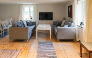 een woonkamer met 2 banken en een tafel bij Beautiful Home In Vrnamo With Wifi in Värnamo