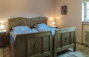 1 Schlafzimmer mit 2 Betten und blauen Kissen in der Unterkunft Awesome Apartment In Rodershausen With Wifi in Rodershausen