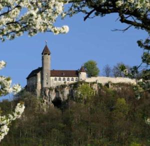 un castillo en la cima de una montaña en Ferienwohnung Barner - KEINE MONTEURE en Owen