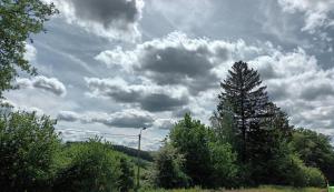 a cloudy sky with trees and a street light at Lu ptite cwane dol Lydie in Malmedy