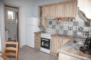 uma cozinha com um lavatório e um fogão forno superior em Nemo 2 em Xi