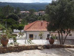 una casa blanca con un árbol delante en Casa do Cabril, en Pedrógão Pequeno