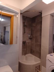 a bathroom with a shower with a toilet and a sink at Milea in Makarska +31 photos