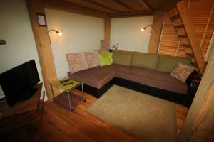 a living room with a couch and a television at Sääse Apartments in Pärnu