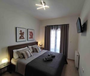 - une chambre avec un grand lit dans l'établissement Grey Swan - Modern & Stylish apartment with Private Parking, à Vólos