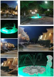 un collage de photos d'une fontaine la nuit dans l'établissement AK VILLAGE ROOMS, à Drepano