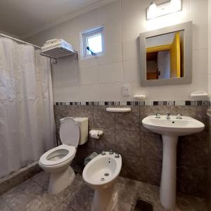 a bathroom with a toilet and a sink at Hospedaje Mi Rincón El Chaltén in El Chalten