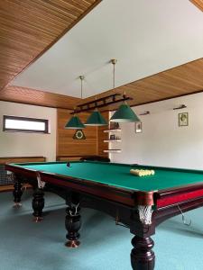 a pool table in a room with a ceiling at Приватний будинок для сімейного відпочинку з басейном і сауною in Hryhorivka