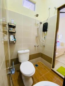 a bathroom with a toilet and a shower at THE PINE HOUSE in Kuala Berang