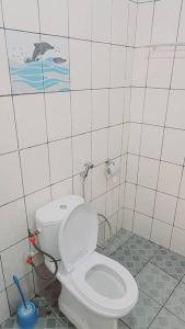 a bathroom with a toilet and a picture on the wall at Résidence Allégra in Yaoundé +18 photos