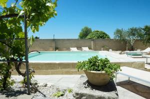 une piscine dans un jardin avec un banc et une plante dans l'établissement Masseria Asteri B&B, à Cannole