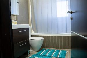 W łazience znajduje się toaleta, umywalka i prysznic. w obiekcie Luxury Apartments w mieście Platánion